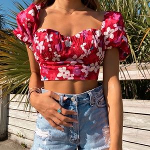 Floral crop top with open back